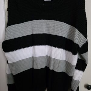 Chic Soul Black, Gray, and White Striped Sweater